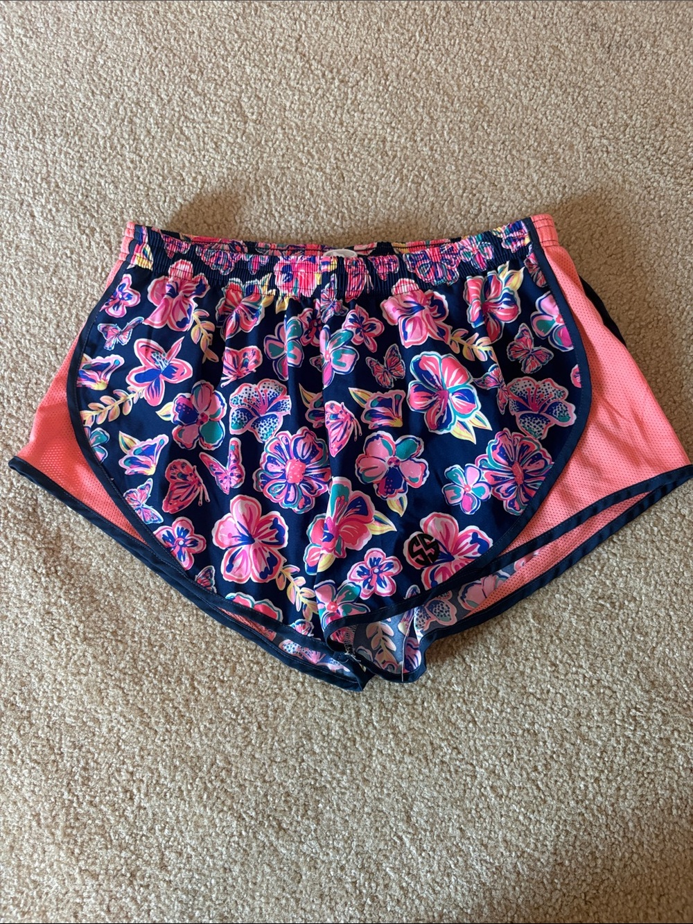 Simply Southern Navy Athletic Shorts with Pink Floral Print